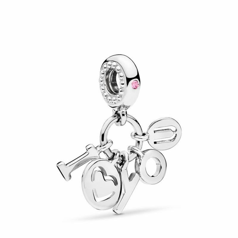 Pandora I Love You Letters Dangle Charm Europe - Sterling Silver/Pink/Cubic Zirconia - 084217WID